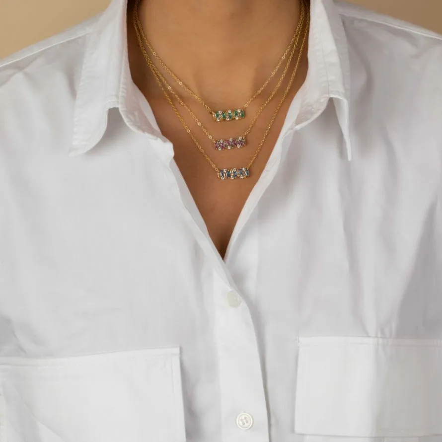 Colored CZ X Baguette Scattered Bar Necklace