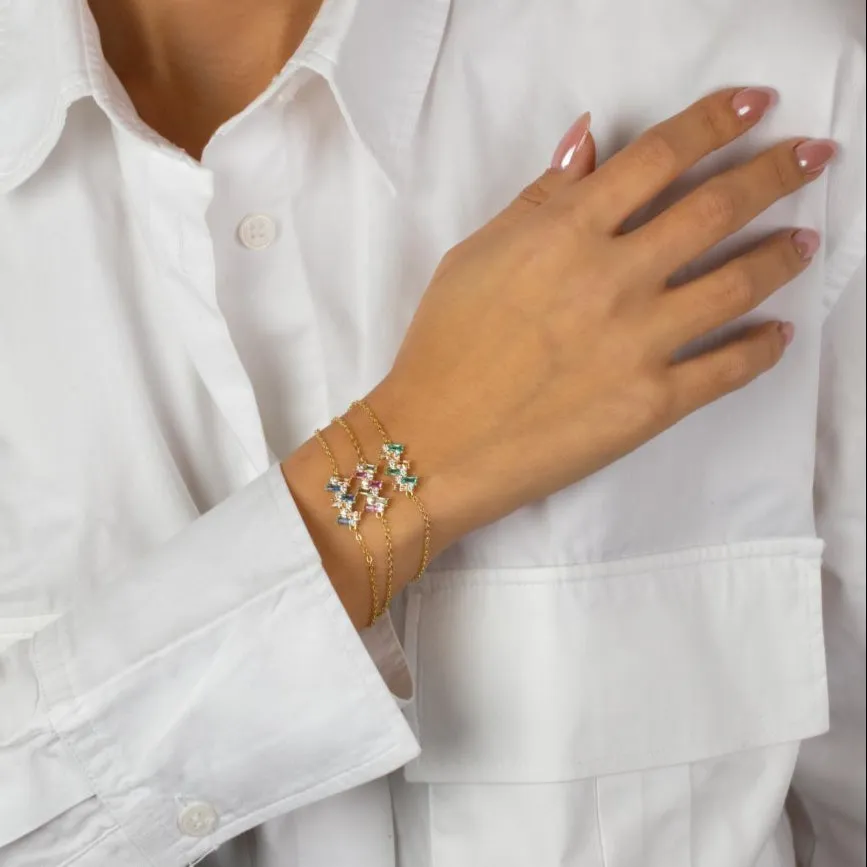 Colored CZ X Baguette Scattered Charm Bracelet