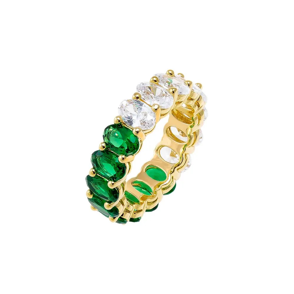 Colored Oval CZ Half Half Eternity Band