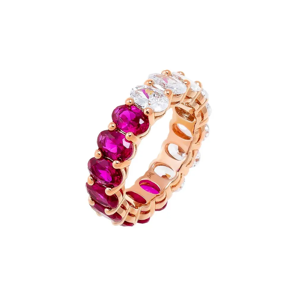 Colored Oval CZ Half Half Eternity Band