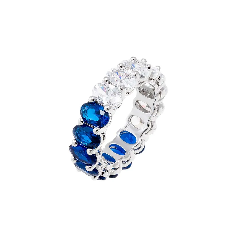 Colored Oval CZ Half Half Eternity Band