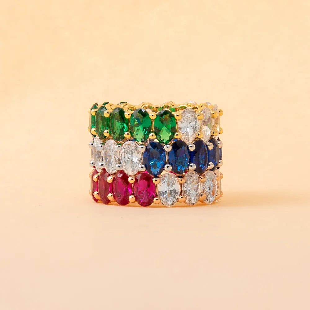 Colored Oval CZ Half Half Eternity Band