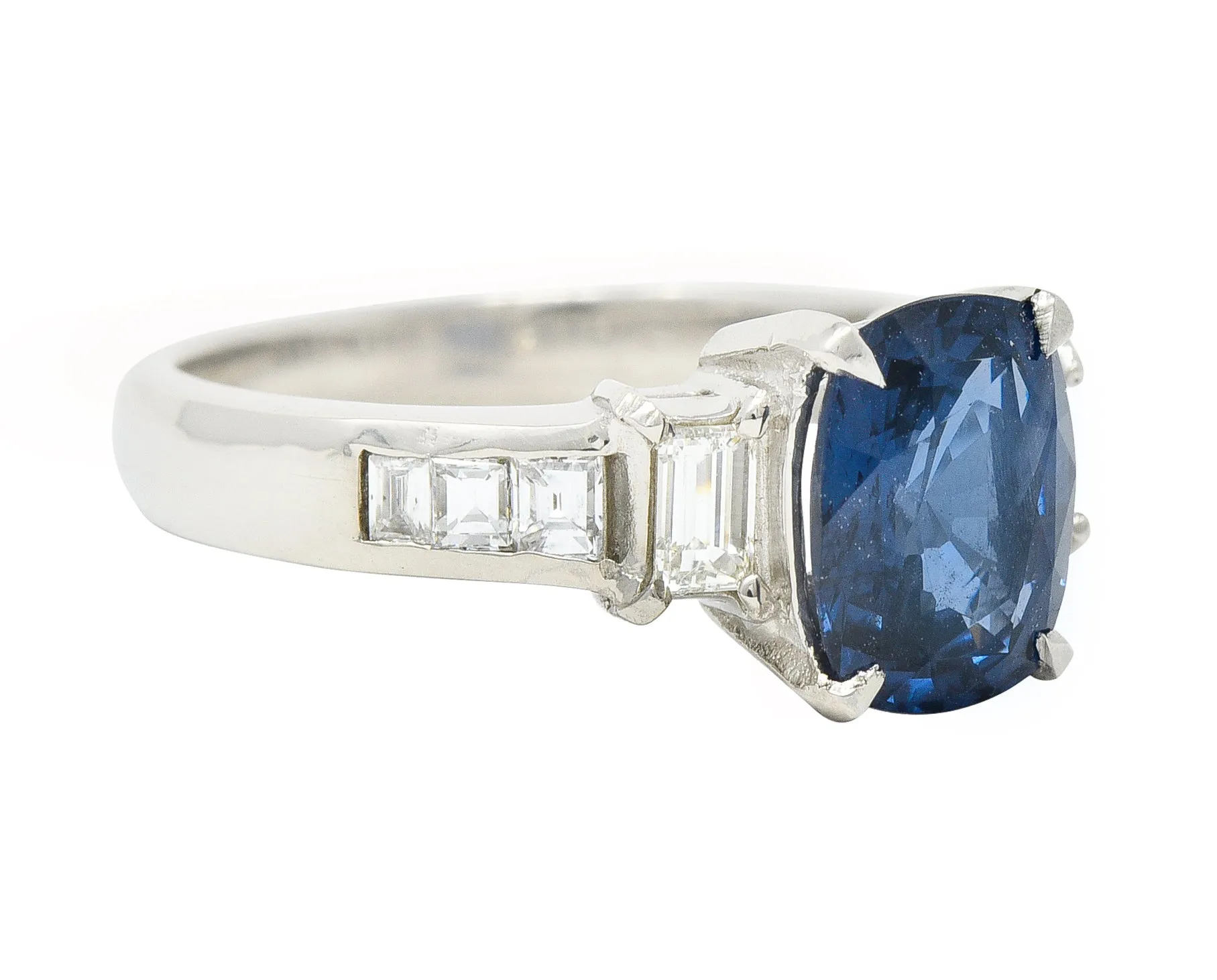 Contemporary 2.64 CTW Cushion Cut Sapphire Diamond Platinum Gemstone Ring