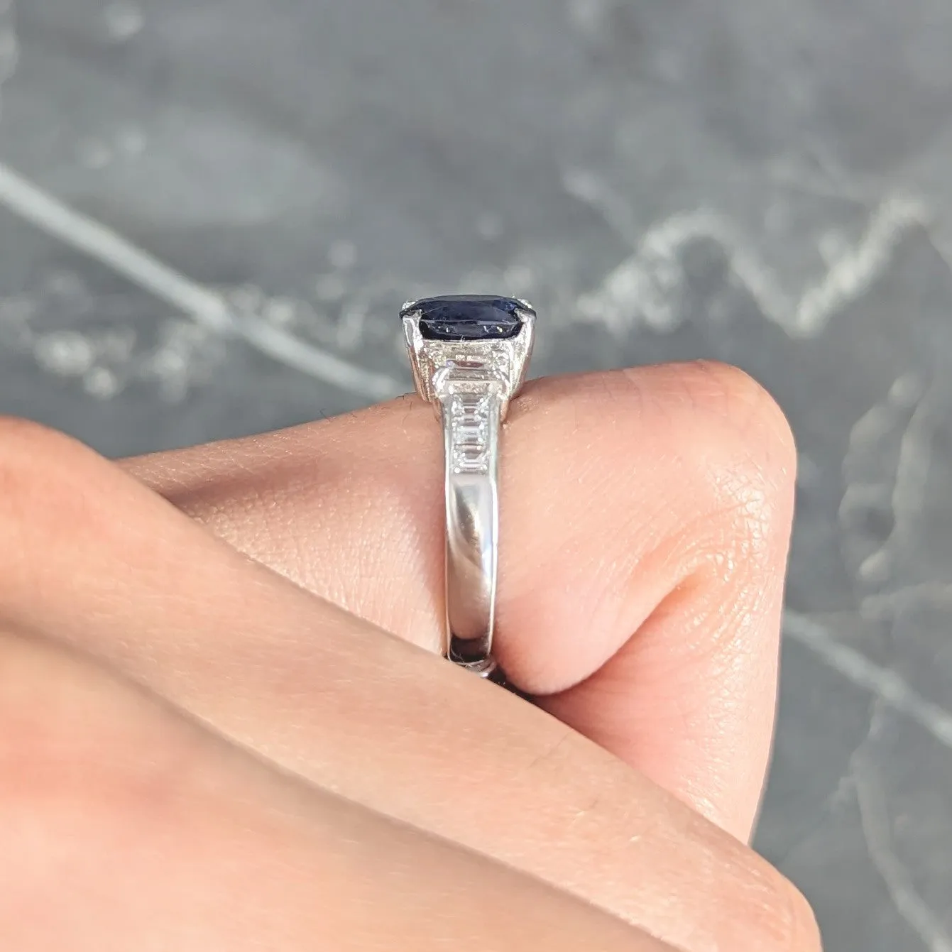 Contemporary 2.64 CTW Cushion Cut Sapphire Diamond Platinum Gemstone Ring
