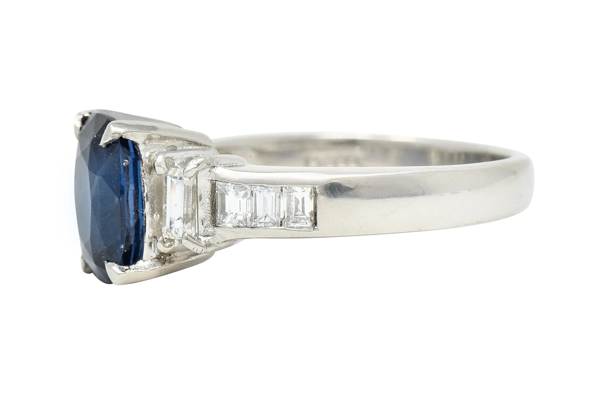 Contemporary 2.64 CTW Cushion Cut Sapphire Diamond Platinum Gemstone Ring