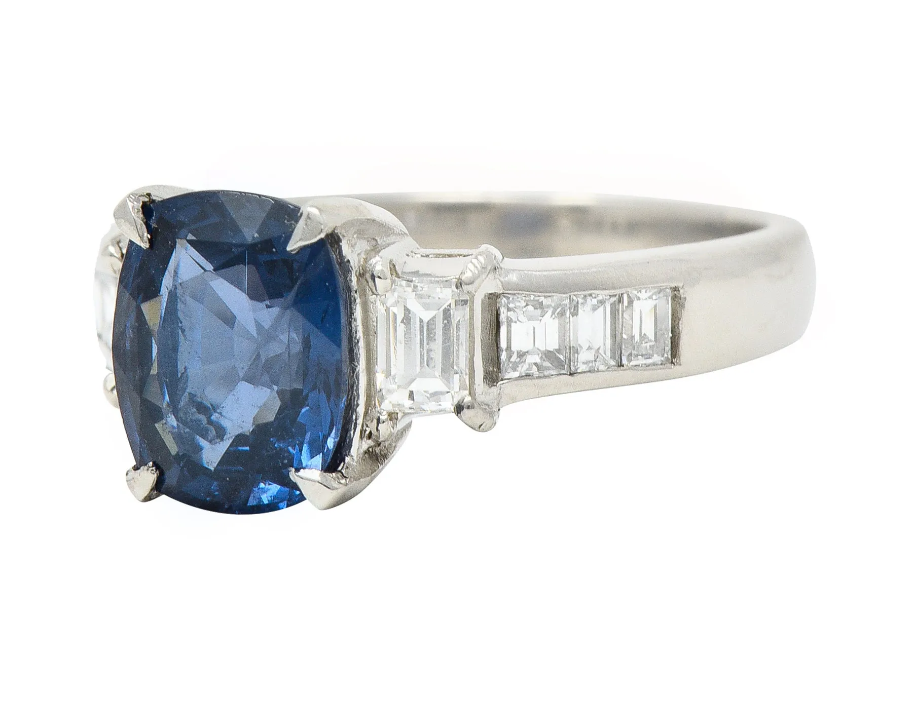 Contemporary 2.64 CTW Cushion Cut Sapphire Diamond Platinum Gemstone Ring