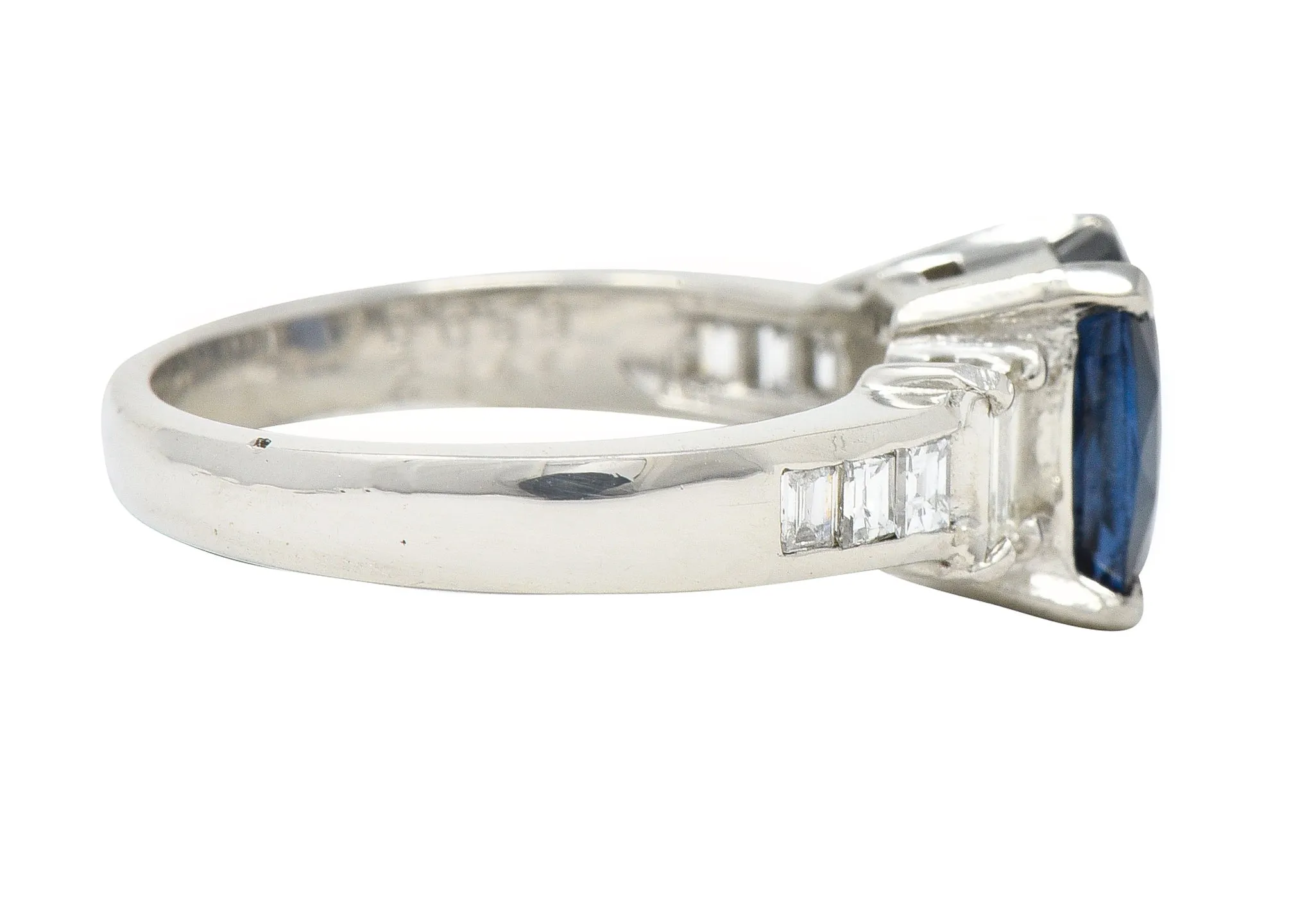 Contemporary 2.64 CTW Cushion Cut Sapphire Diamond Platinum Gemstone Ring