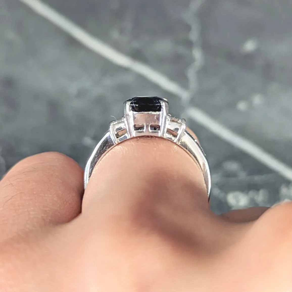 Contemporary 2.64 CTW Cushion Cut Sapphire Diamond Platinum Gemstone Ring