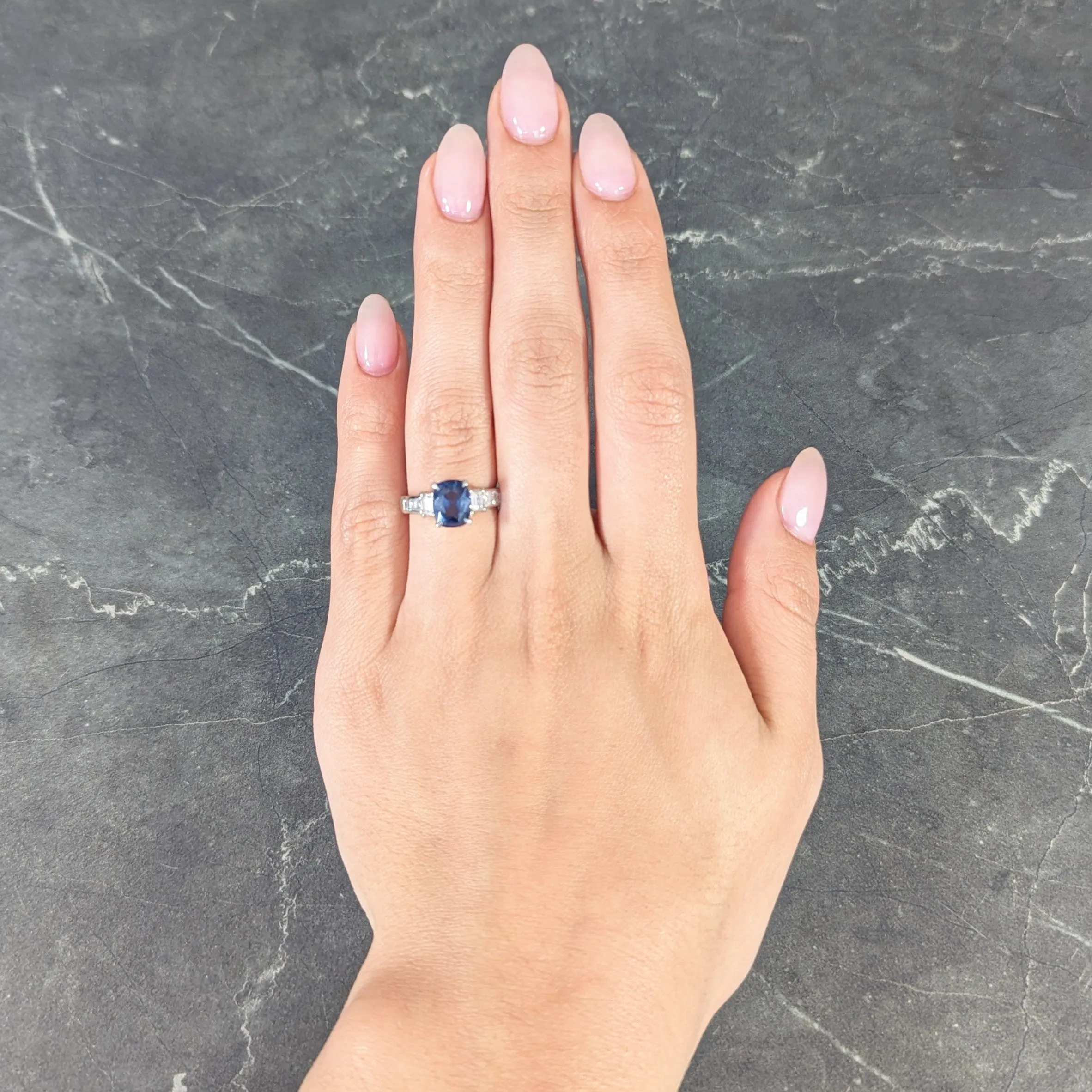Contemporary 2.64 CTW Cushion Cut Sapphire Diamond Platinum Gemstone Ring