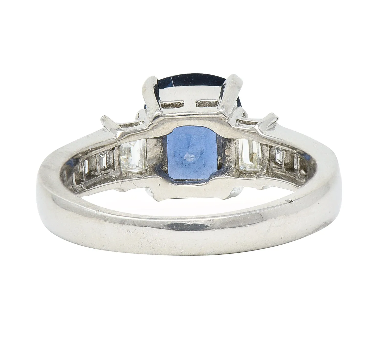 Contemporary 2.64 CTW Cushion Cut Sapphire Diamond Platinum Gemstone Ring