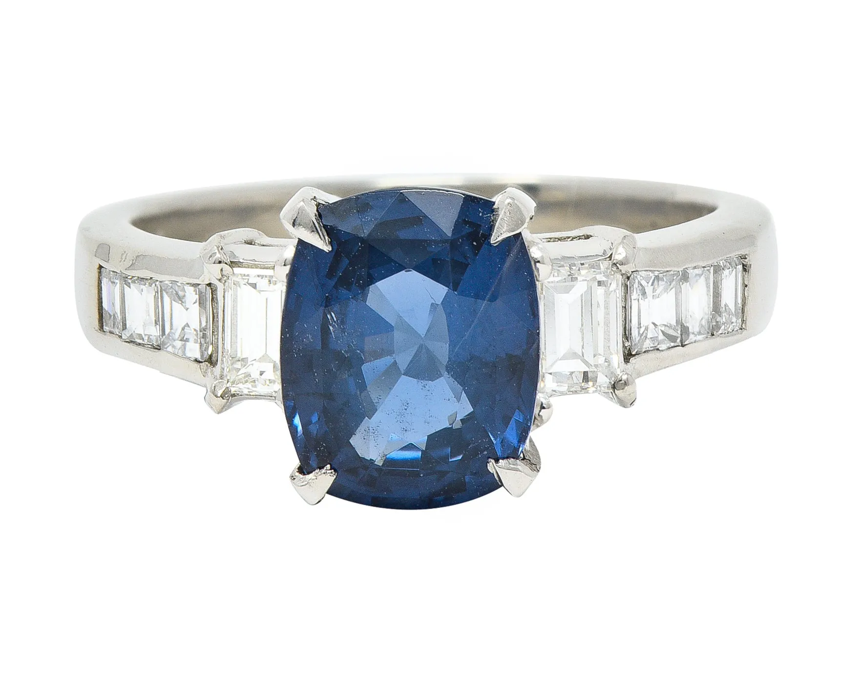 Contemporary 2.64 CTW Cushion Cut Sapphire Diamond Platinum Gemstone Ring