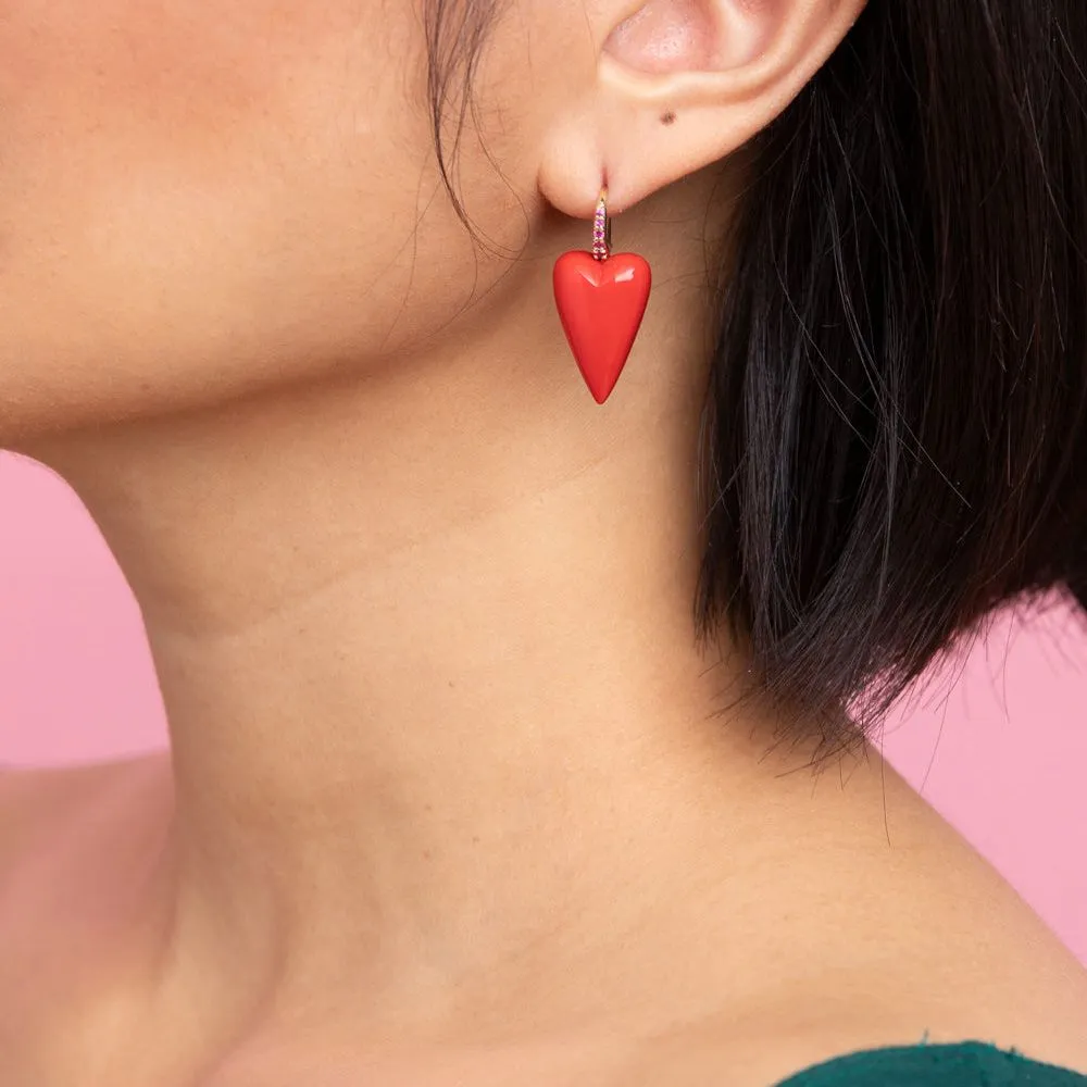 Coral Heart Drop Earrings
