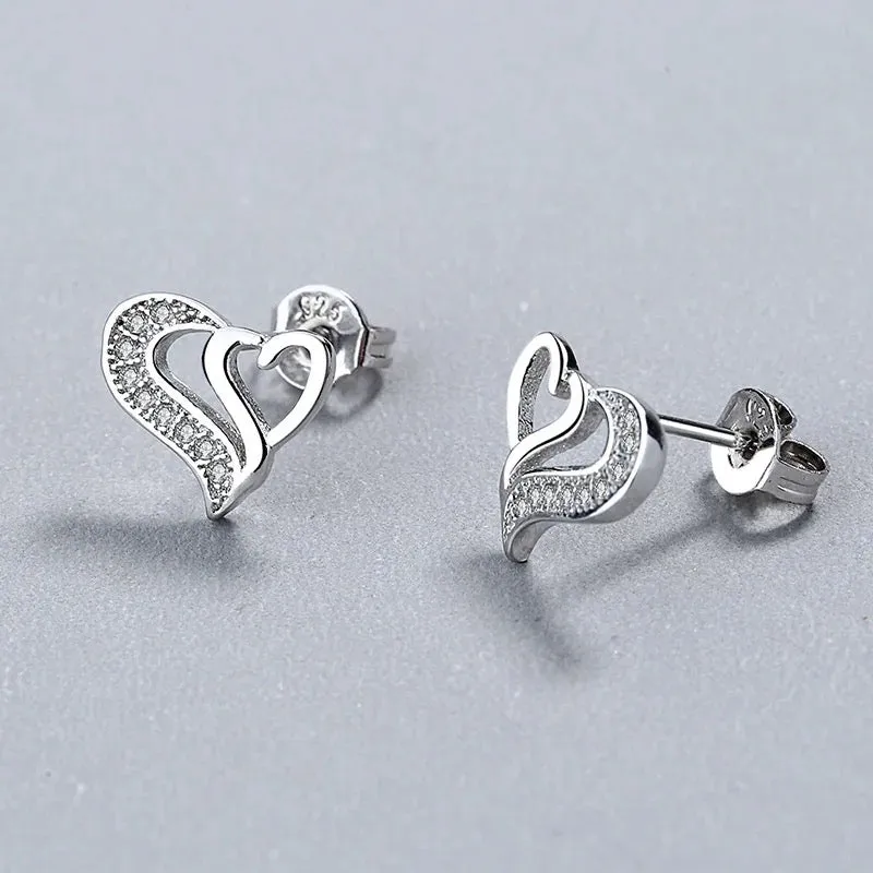 Crystal Dancing Hearts Stud Earrings