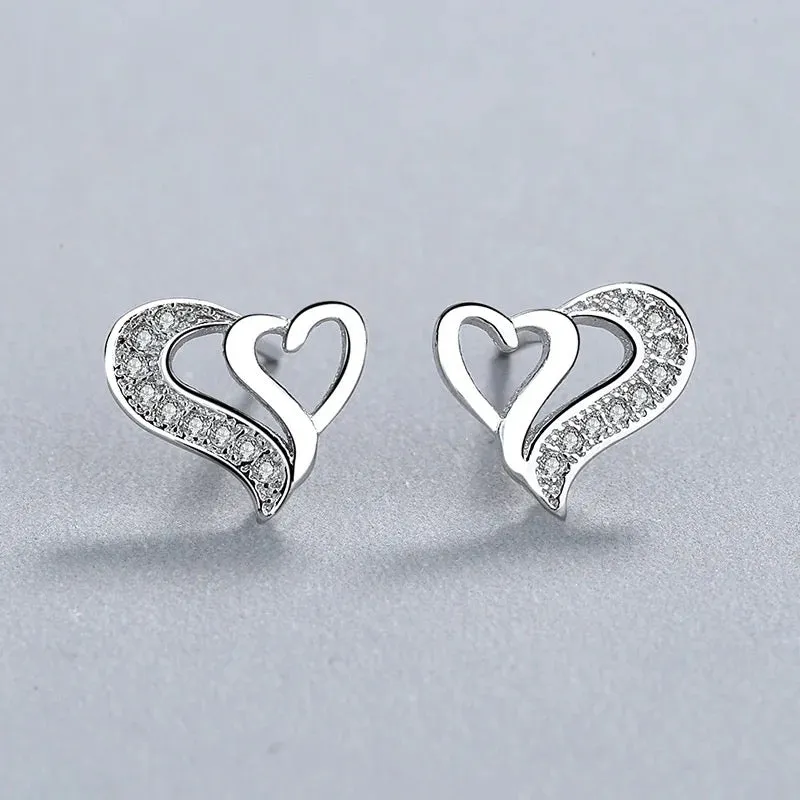 Crystal Dancing Hearts Stud Earrings