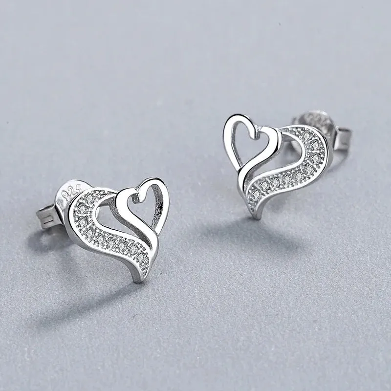 Crystal Dancing Hearts Stud Earrings