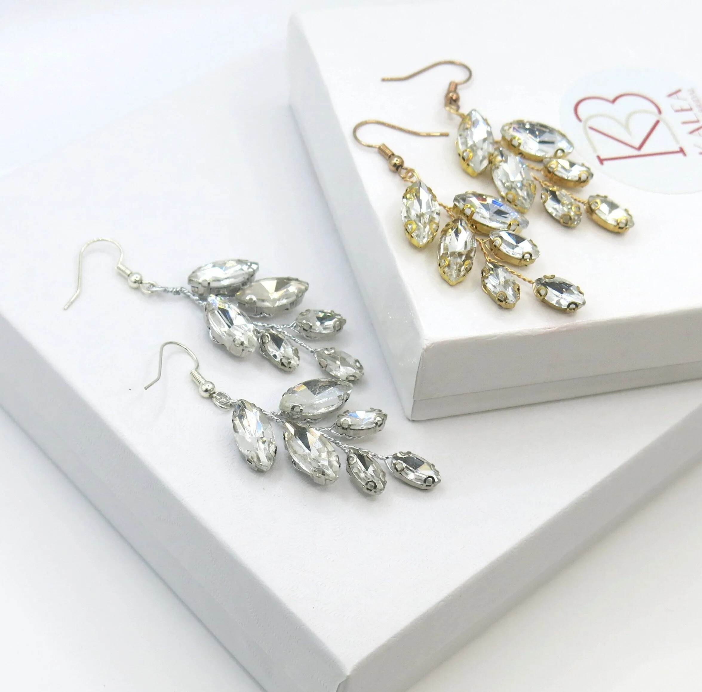 Crystal Leaf Earrings, Bridal Rhinestone Earrings, Bridesmaid Crystal Earrings, Wedding Wire Earrings