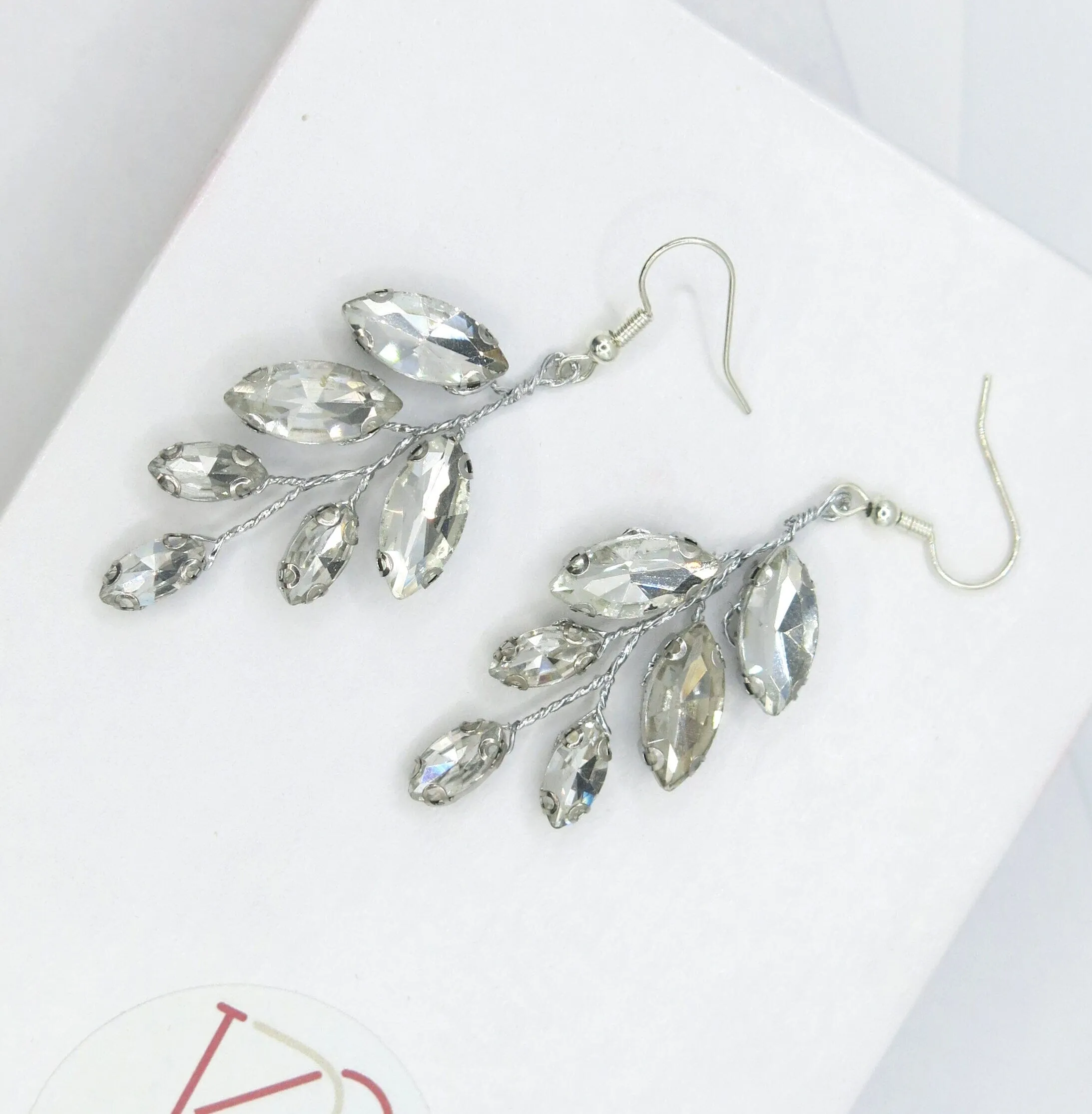 Crystal Leaf Earrings, Bridal Rhinestone Earrings, Bridesmaid Crystal Earrings, Wedding Wire Earrings