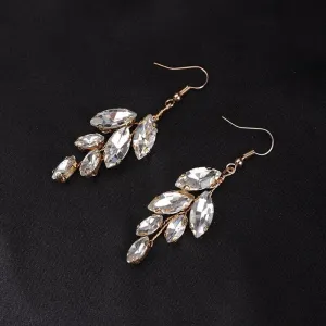 Crystal Leaf Earrings, Bridal Rhinestone Earrings, Bridesmaid Crystal Earrings, Wedding Wire Earrings