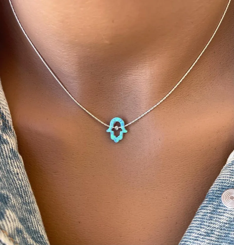 Cutout Hamsa Necklace – Opal Hamsa Charm