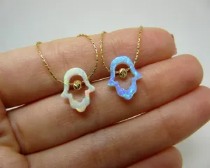 Cutout Hamsa Necklace – Opal Hamsa Charm