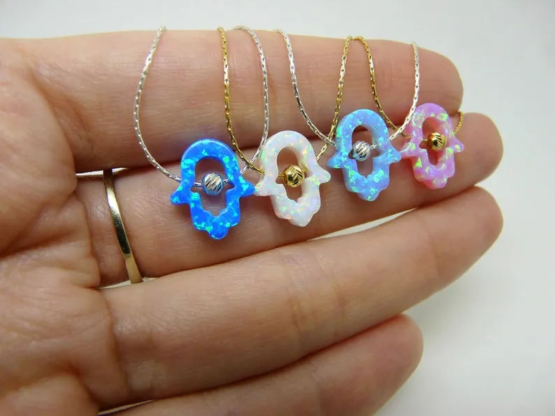 Cutout Hamsa Necklace – Opal Hamsa Charm