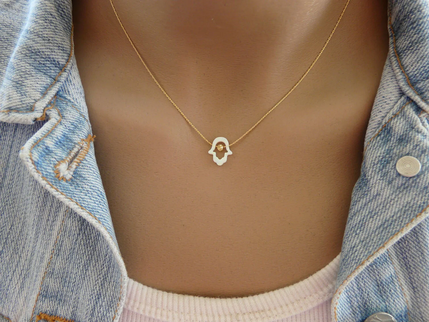 Cutout Hamsa Necklace – Opal Hamsa Charm
