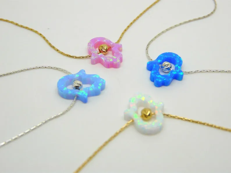 Cutout Hamsa Necklace – Opal Hamsa Charm