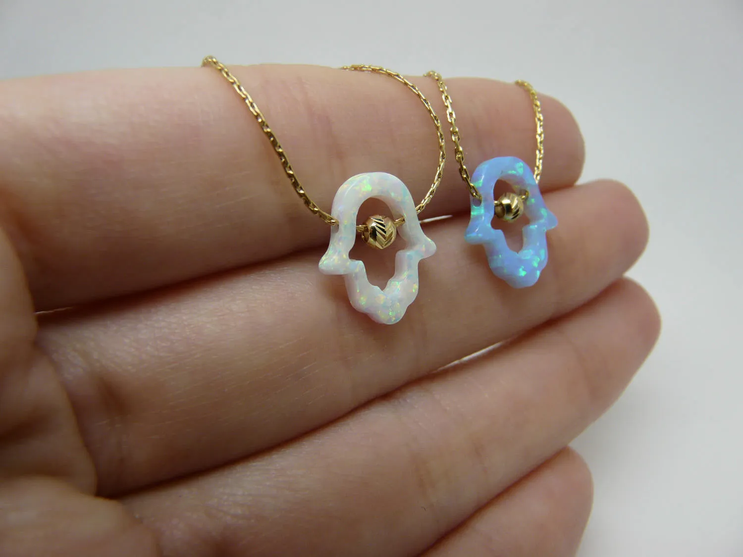 Cutout Hamsa Necklace – Opal Hamsa Charm