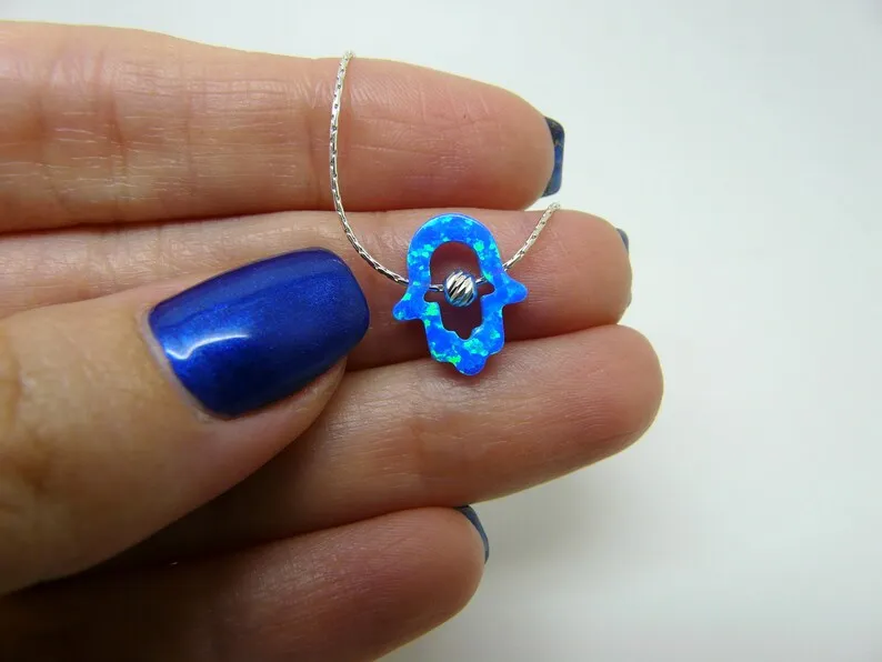 Cutout Hamsa Necklace – Opal Hamsa Charm
