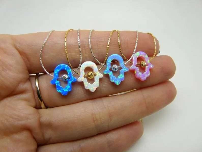 Cutout Hamsa Necklace – Opal Hamsa Charm