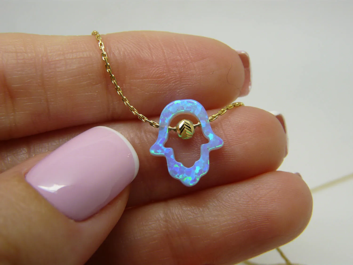 Cutout Hamsa Necklace – Opal Hamsa Charm