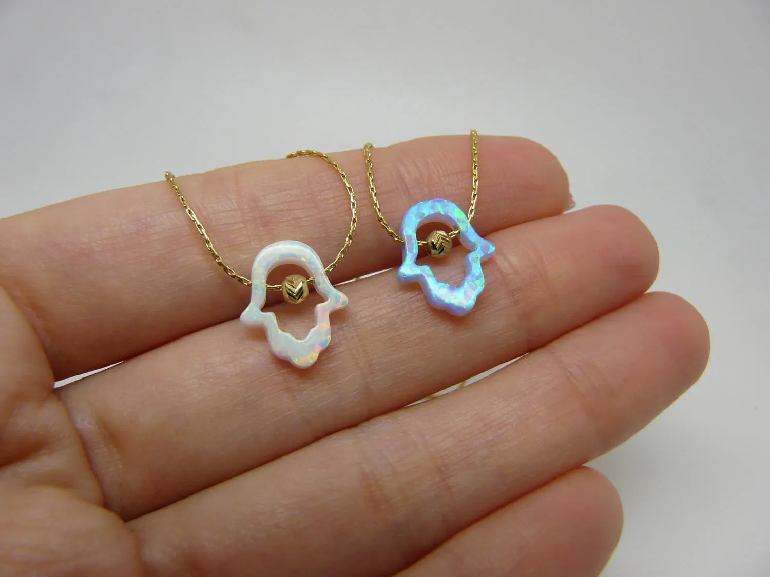 Cutout Hamsa Necklace – Opal Hamsa Charm