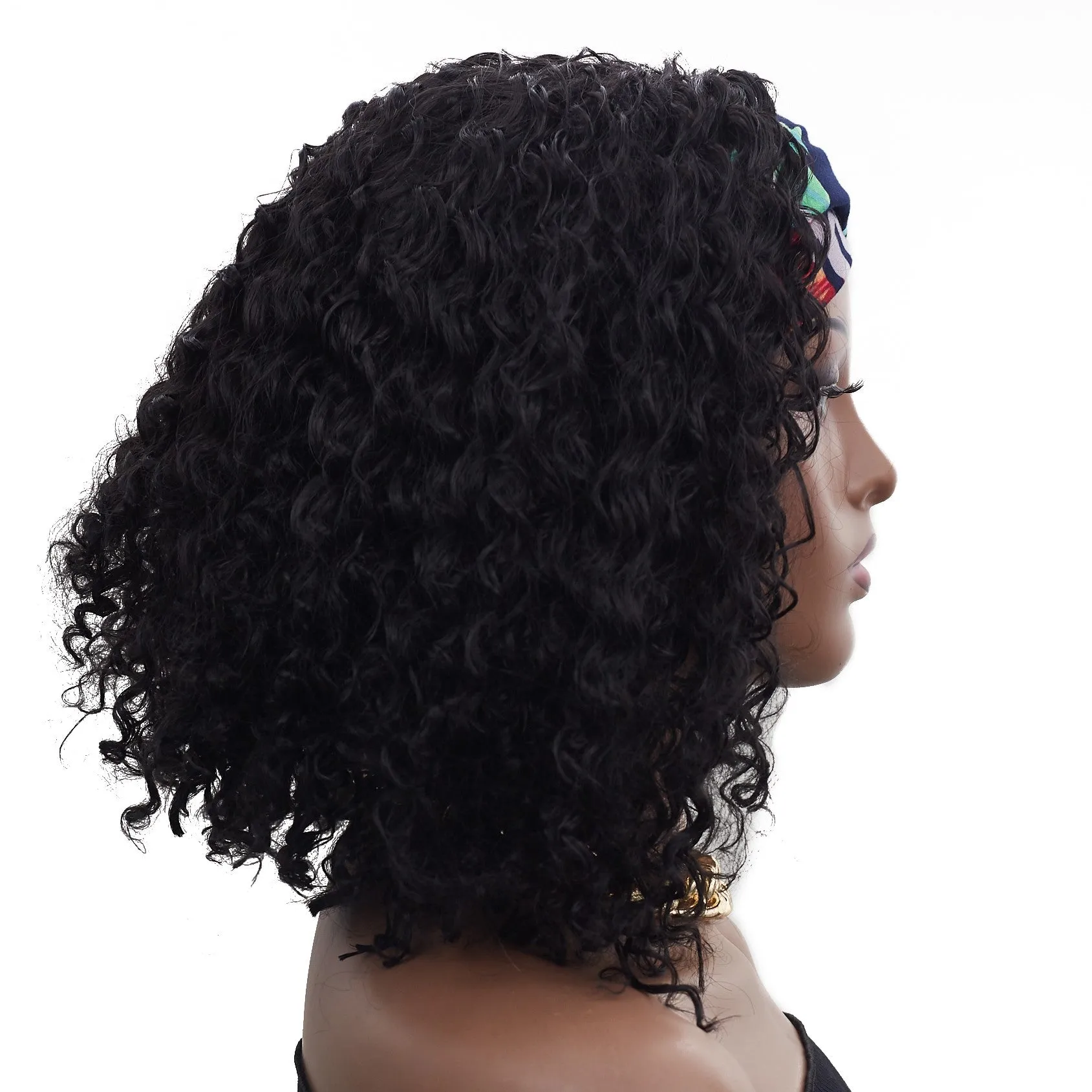 Danny | Black Medium Long Curly Synthetic Hair Headband Wig