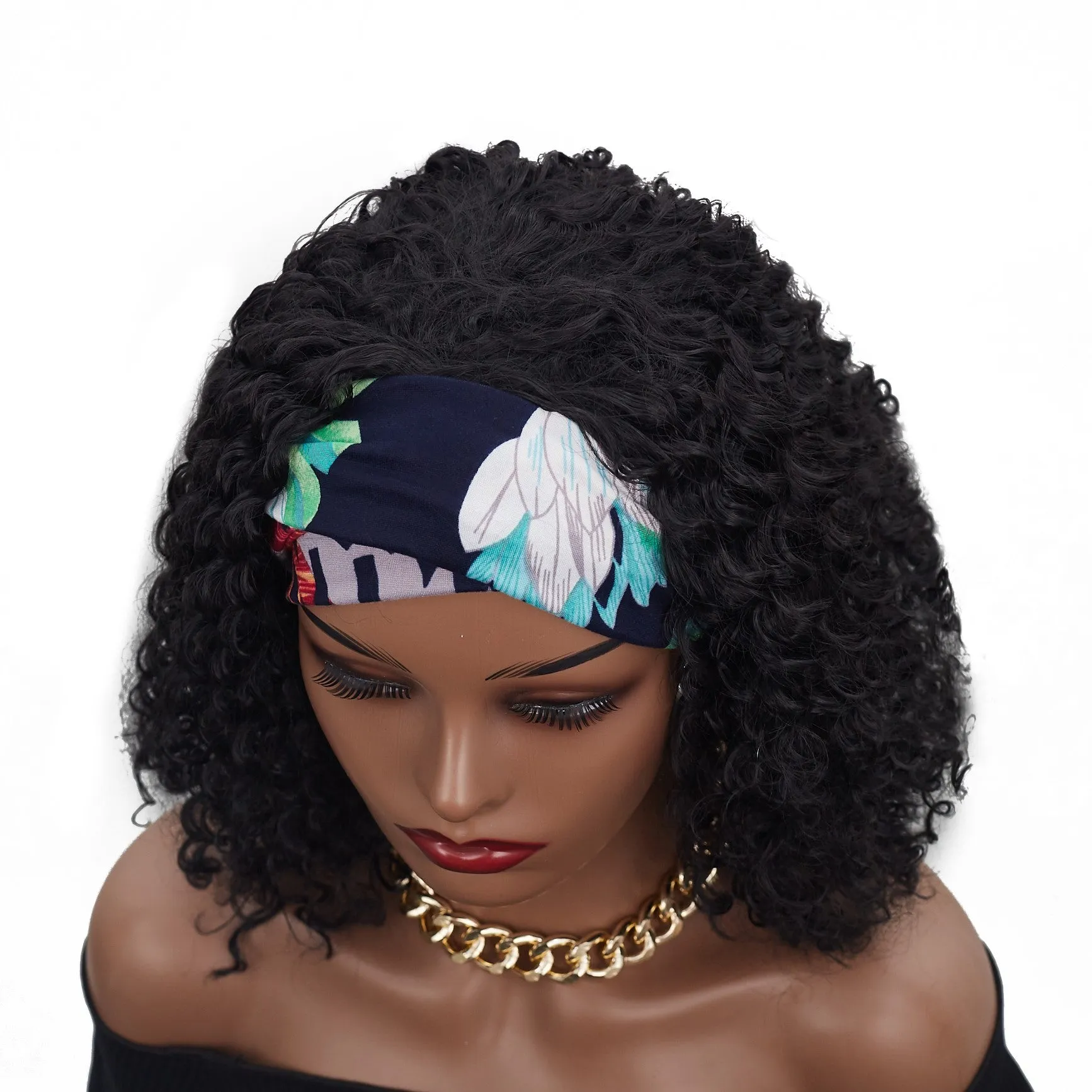 Danny | Black Medium Long Curly Synthetic Hair Headband Wig