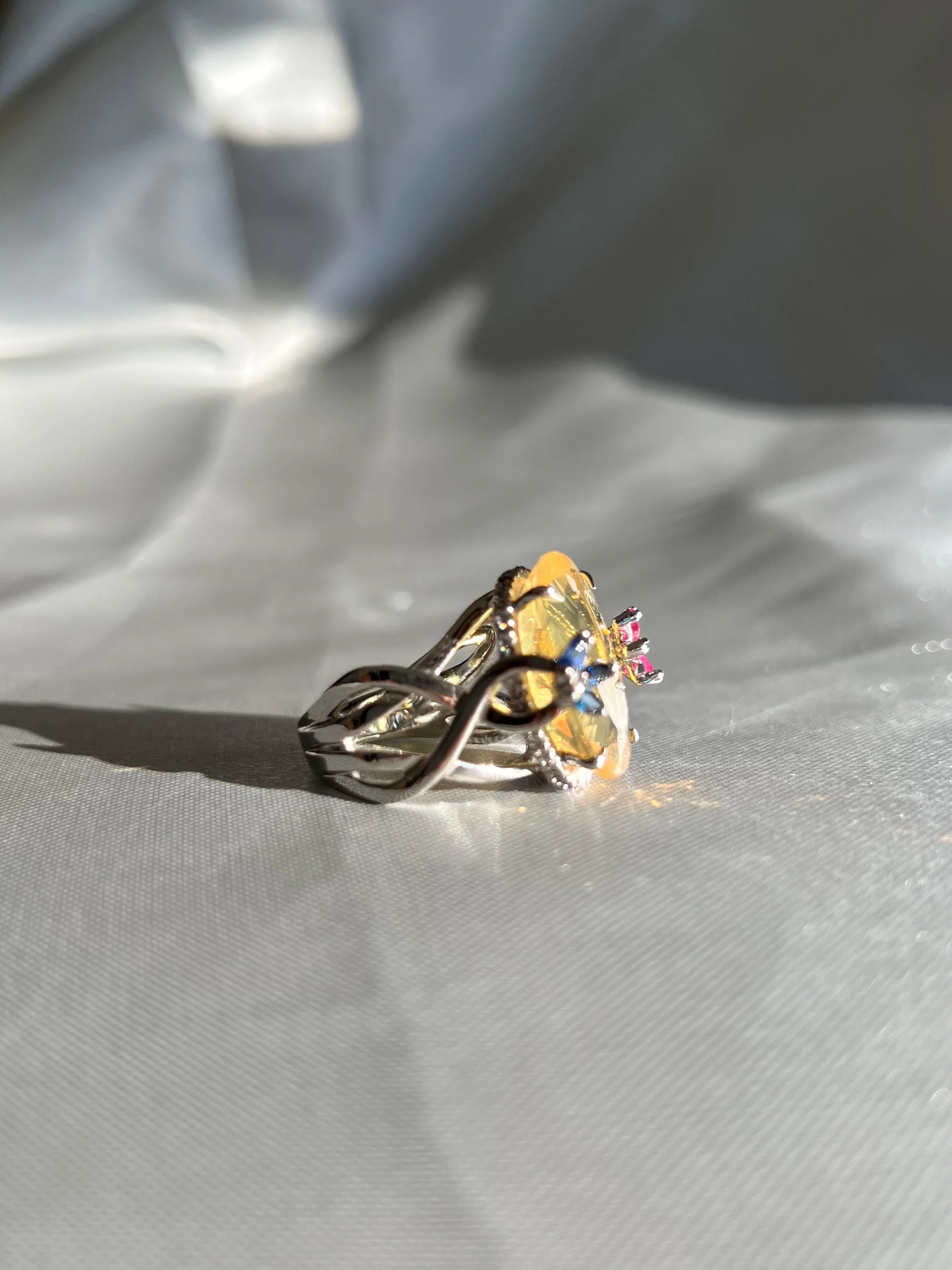 Dazzling Yellow Fire Opal Cocktail Ring