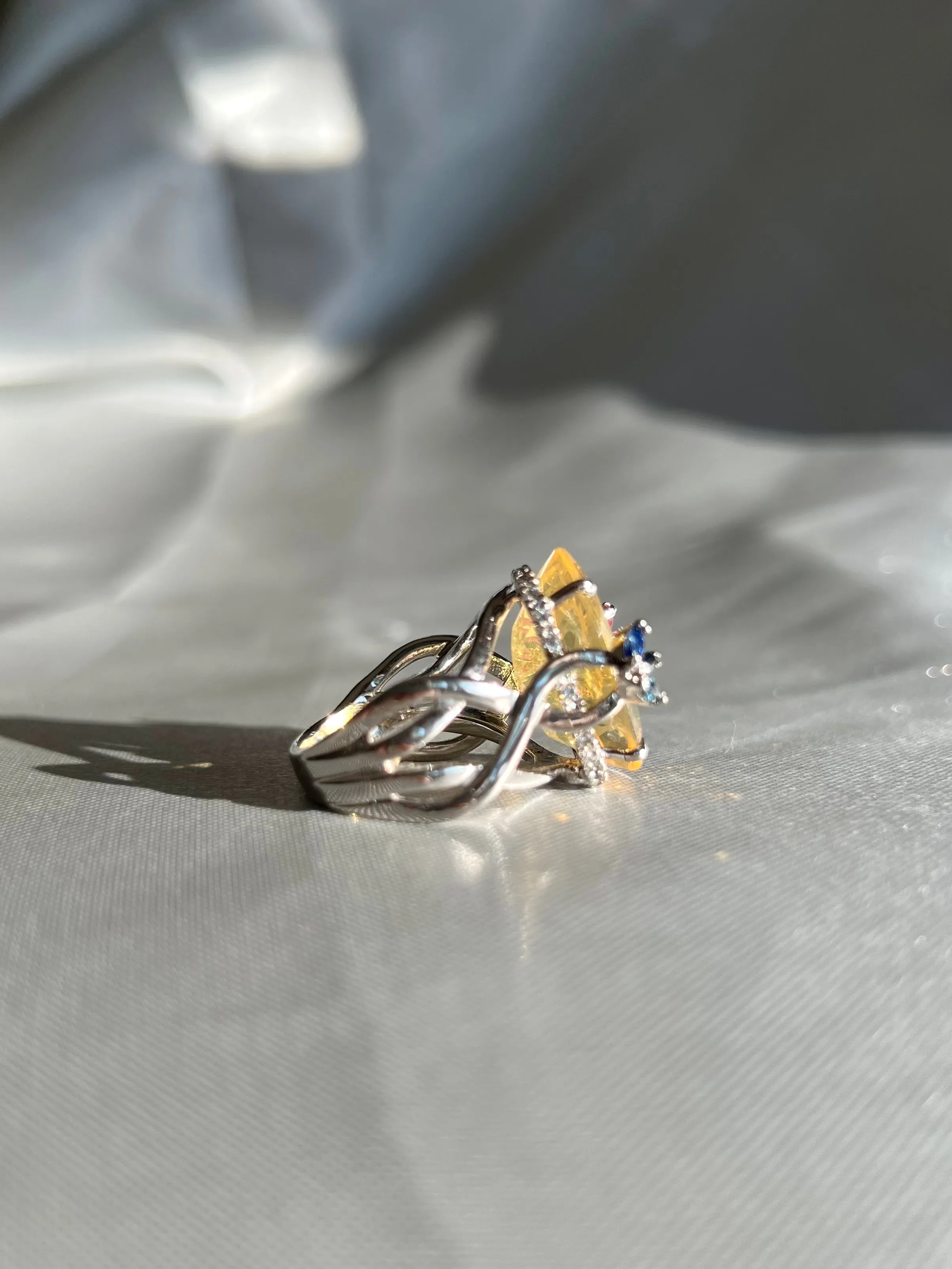 Dazzling Yellow Fire Opal Cocktail Ring