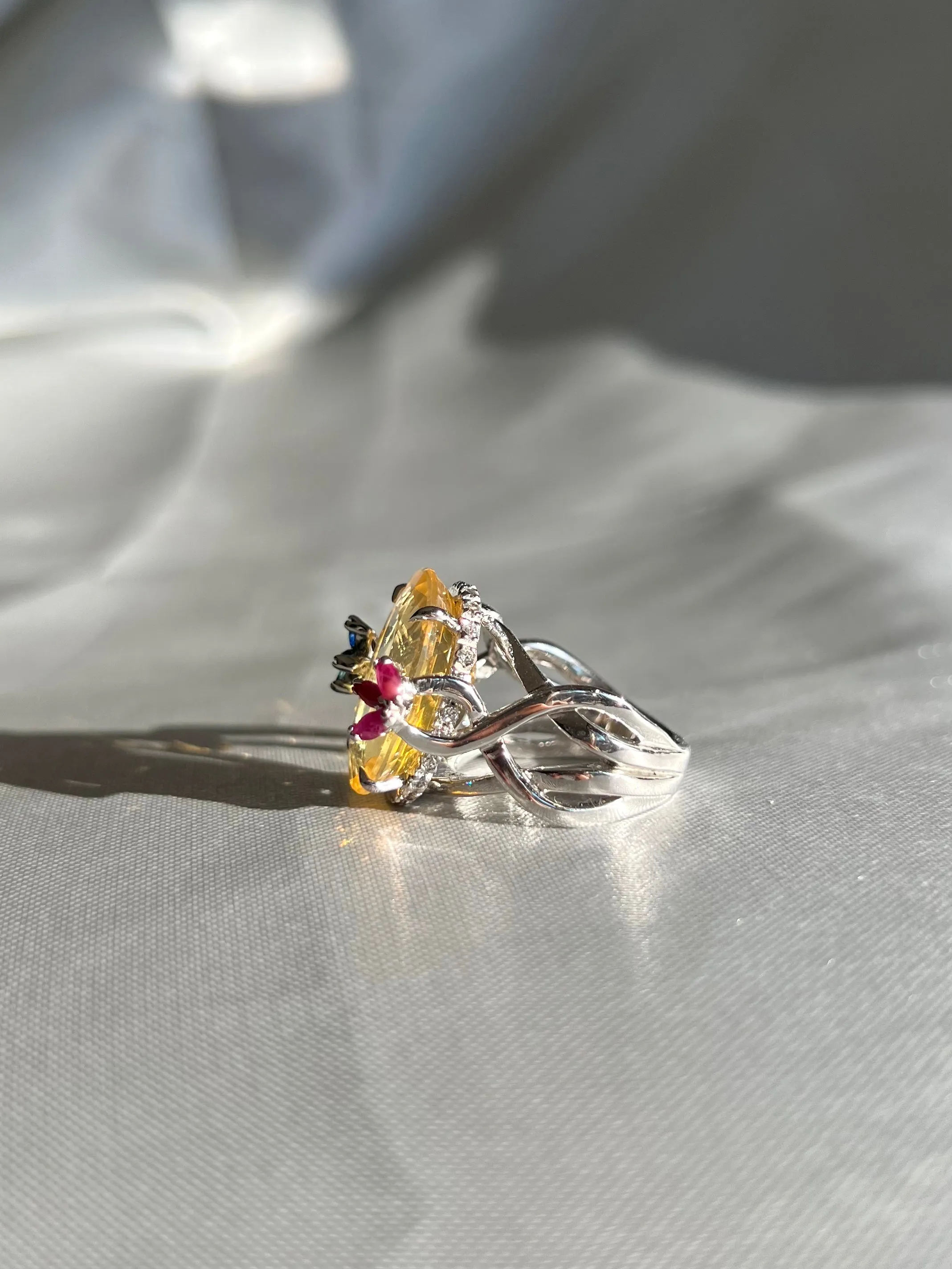 Dazzling Yellow Fire Opal Cocktail Ring
