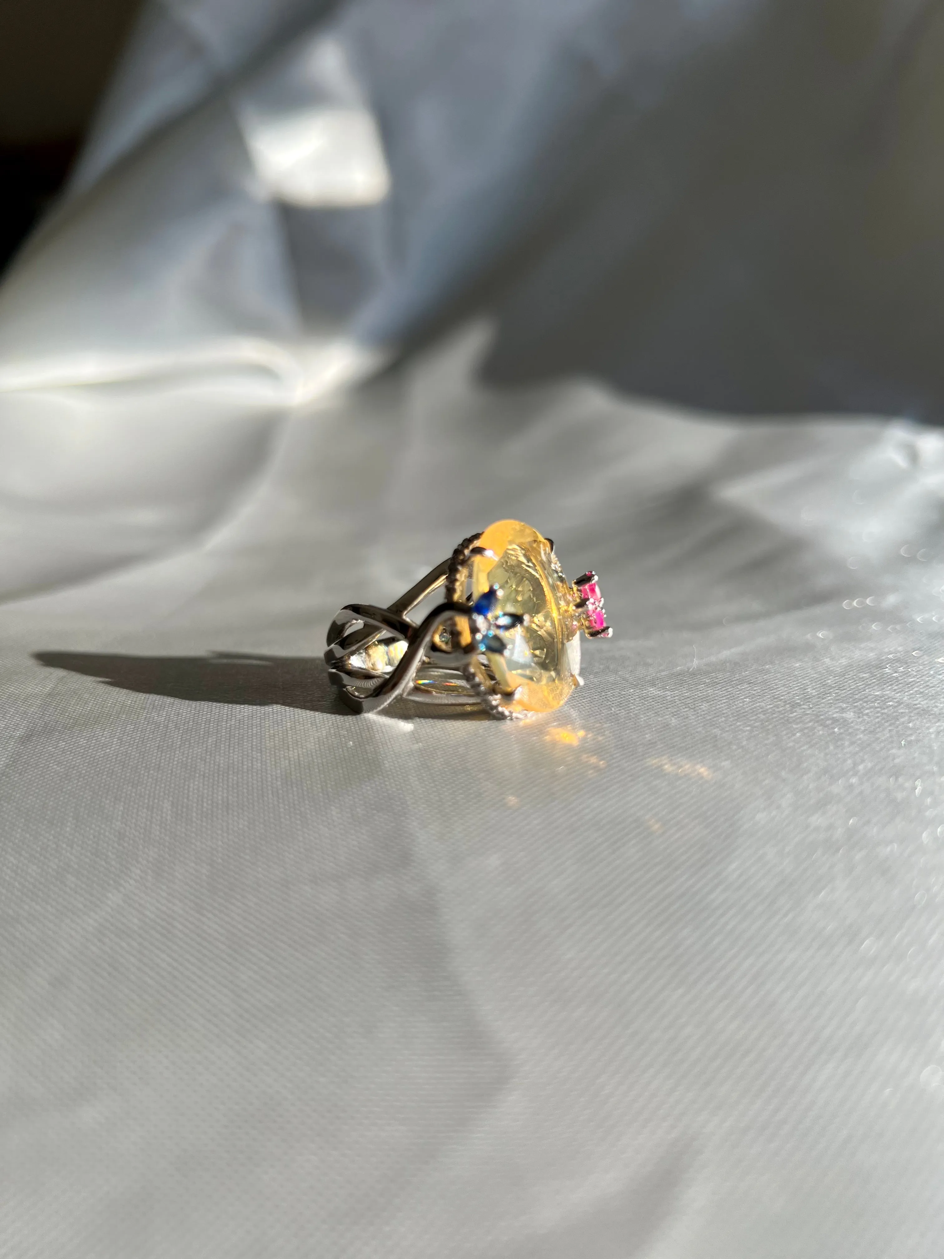 Dazzling Yellow Fire Opal Cocktail Ring