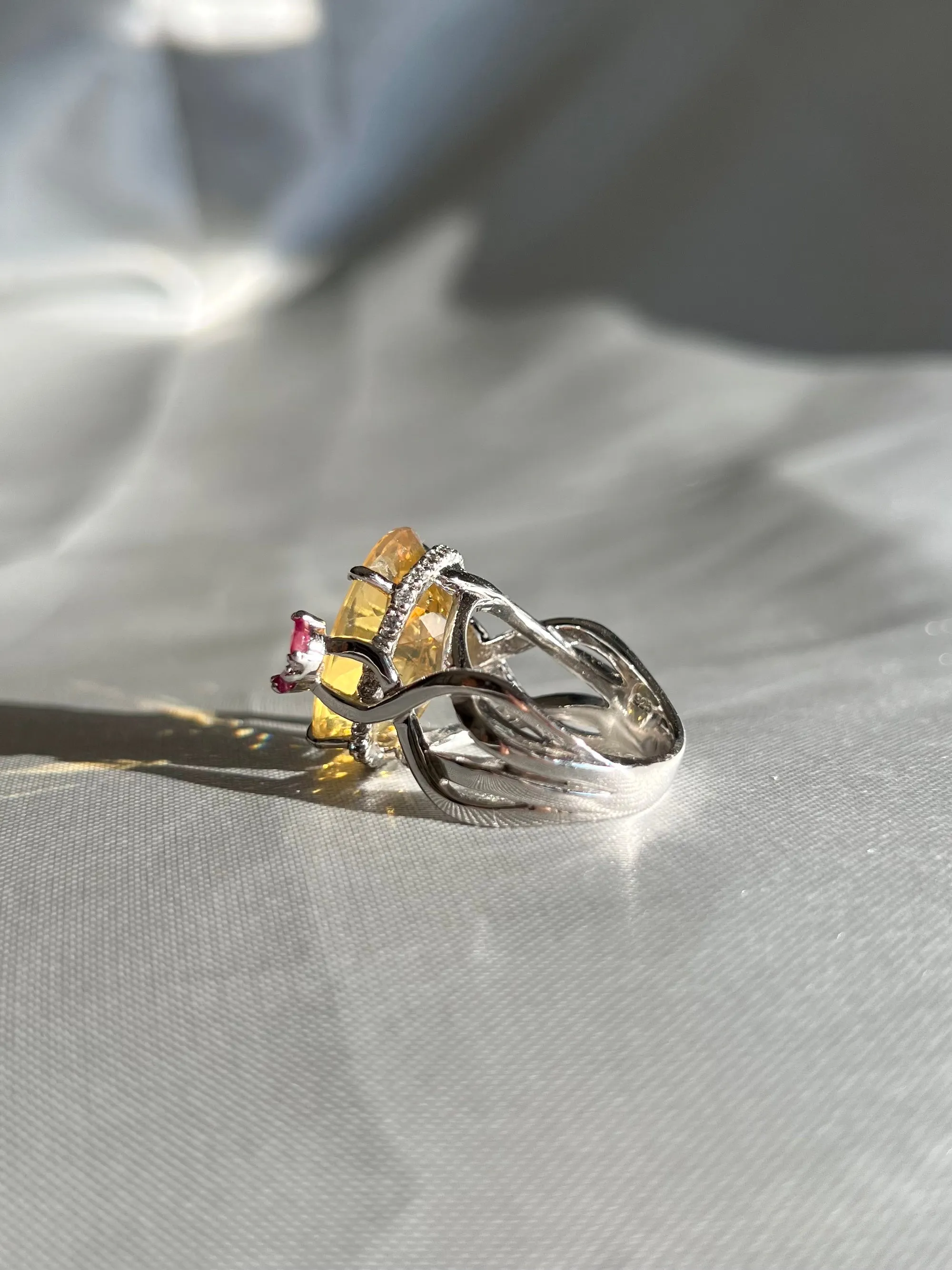 Dazzling Yellow Fire Opal Cocktail Ring