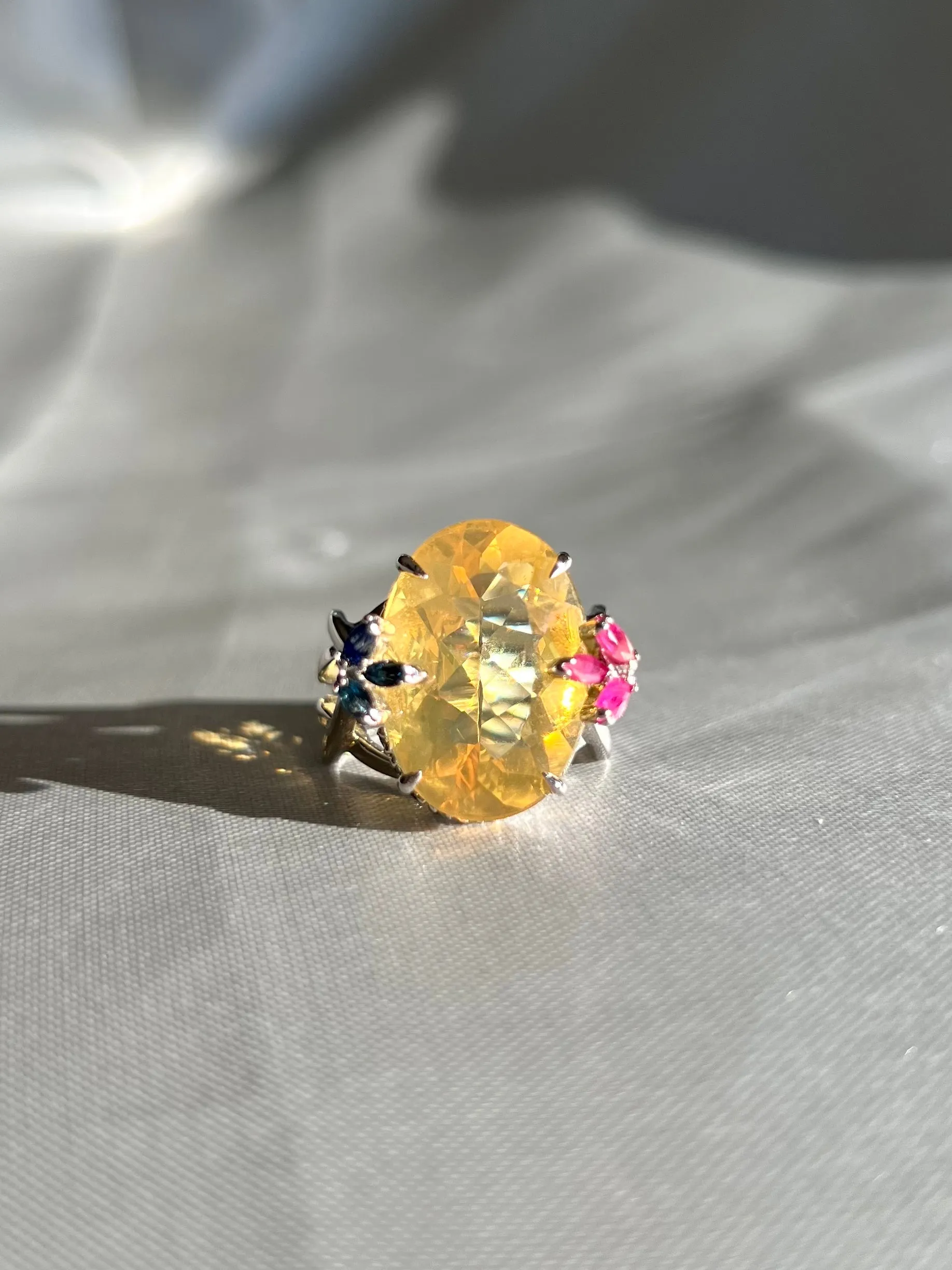 Dazzling Yellow Fire Opal Cocktail Ring
