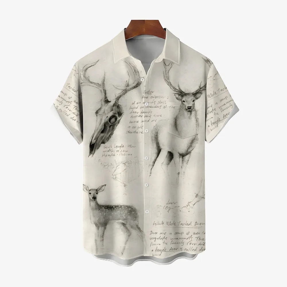 Deer Art Print Casual Oversized Short Sleeve Shirt 2406003332