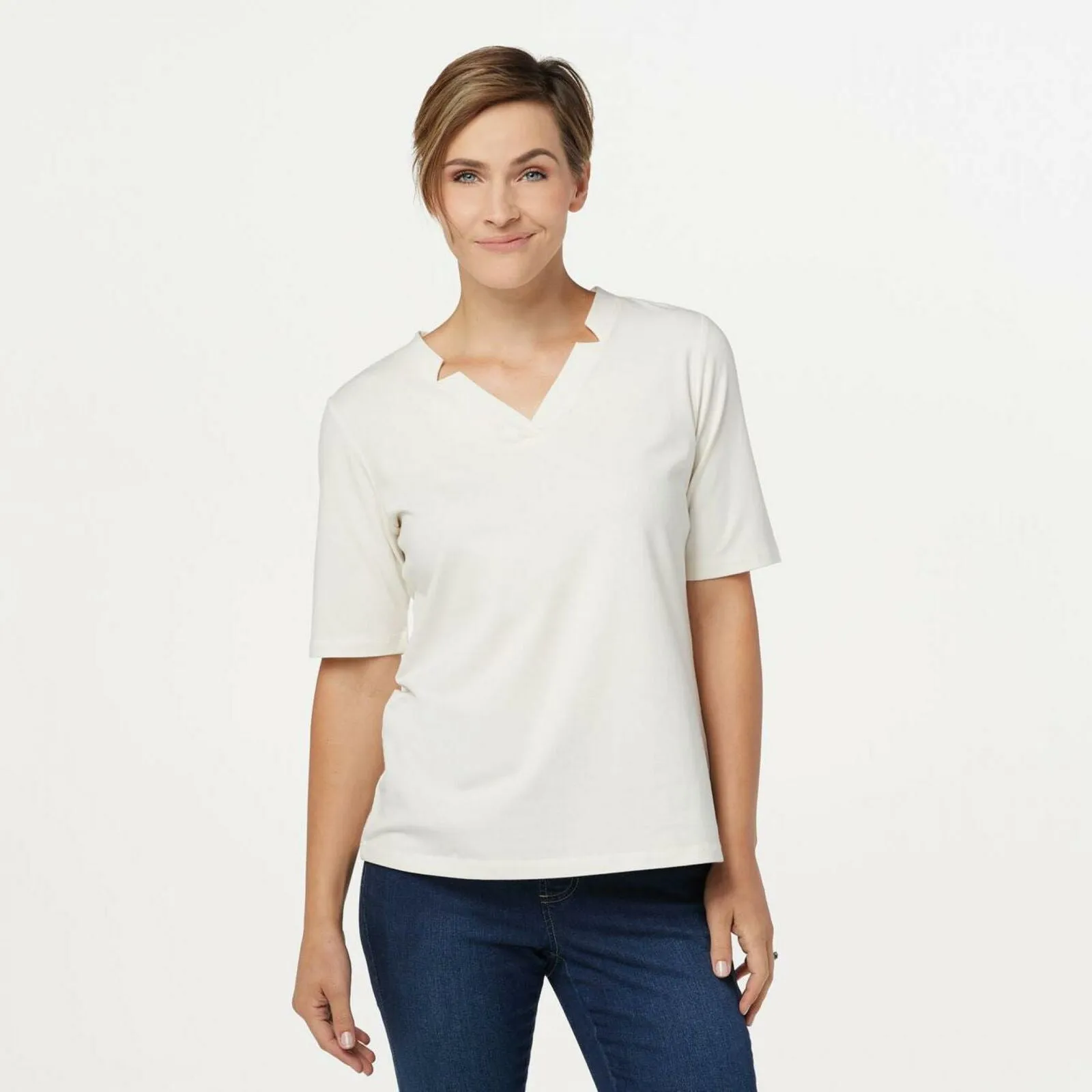 Denim & Co. Essentials Denim & Co. Women's Perfect Jersey Top Natural Small