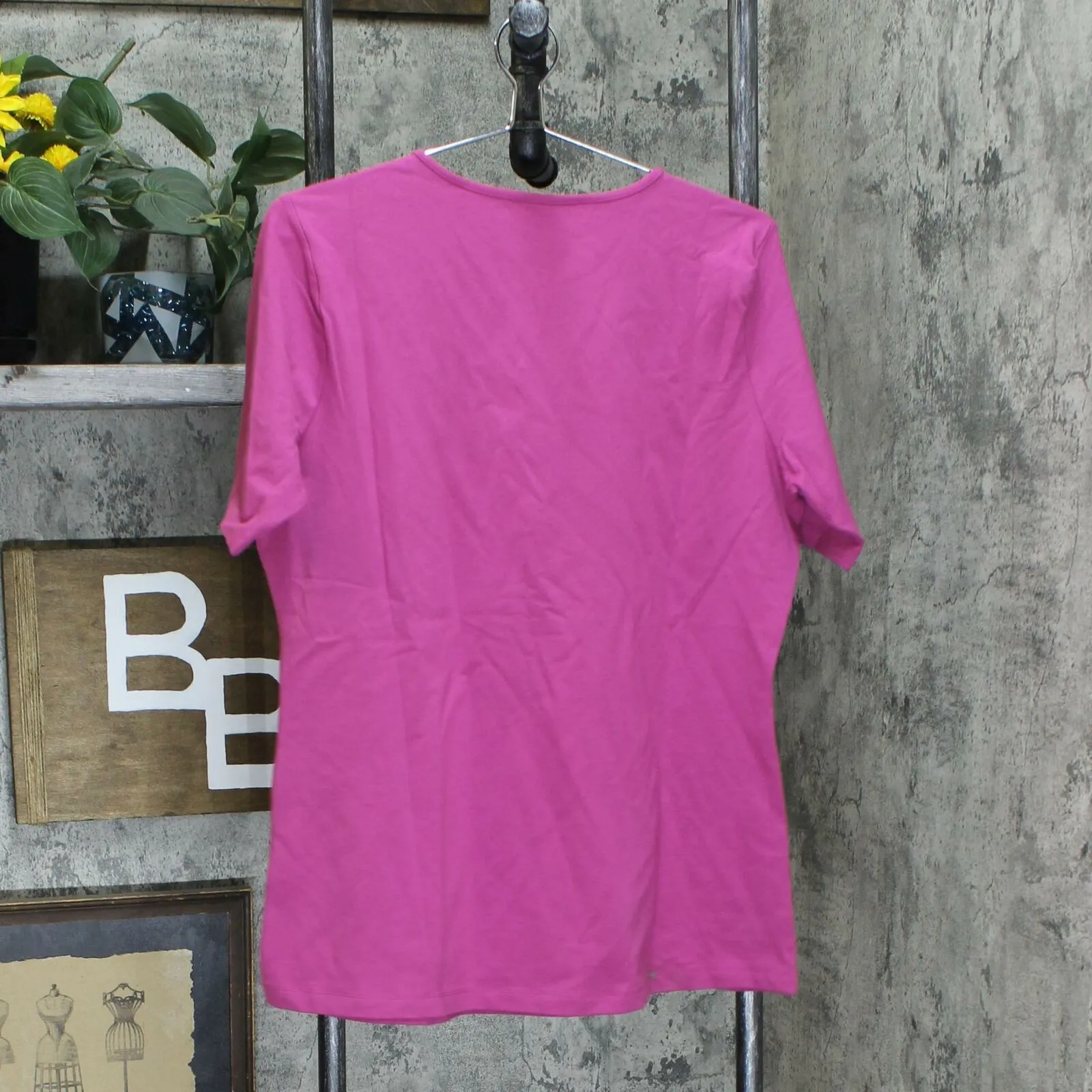 Denim & Co. Women's Essentials Split V Neck Knit Top Magenta Haze Medium