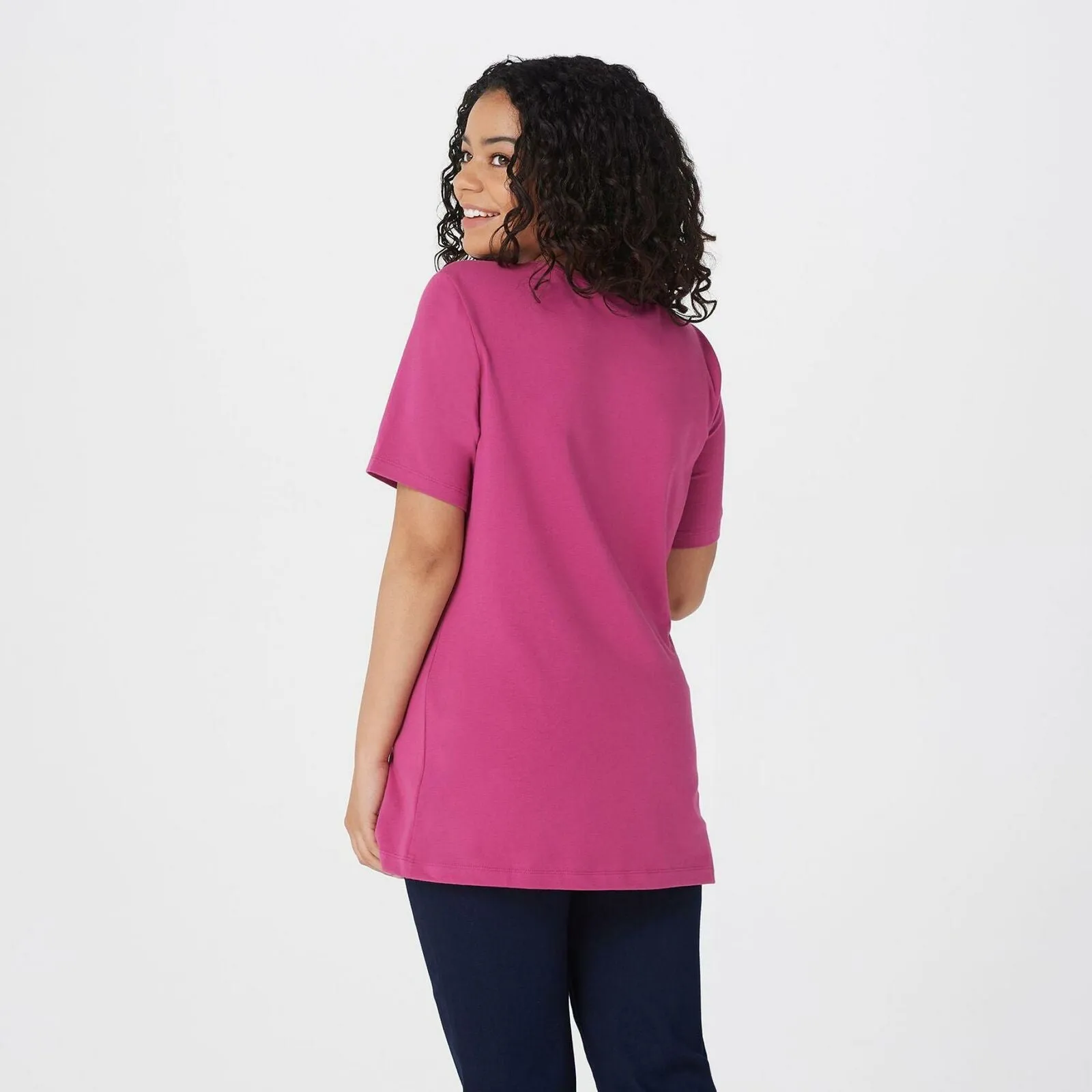 Denim & Co. Women's Essentials Split V Neck Knit Top Magenta Haze Medium