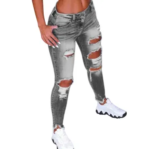 Denim Jeans Women Ripped Hole Stretch Jean