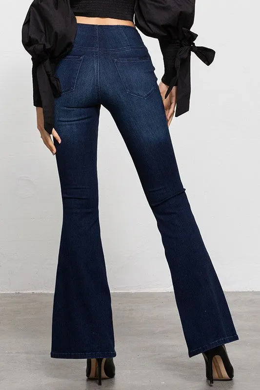 Denim Lab USA MID-RISE BANDED WIDER FLARE JEANS