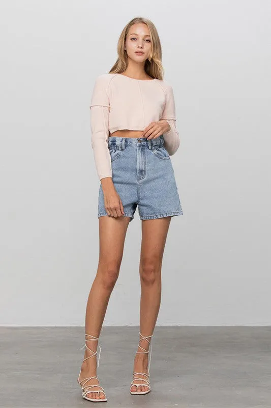 Denim Lab USA Super High Rise Elastic Waistband Denim Shorts