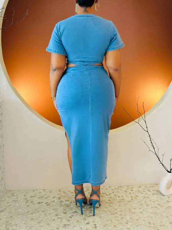 Denim Tied Skirt Set