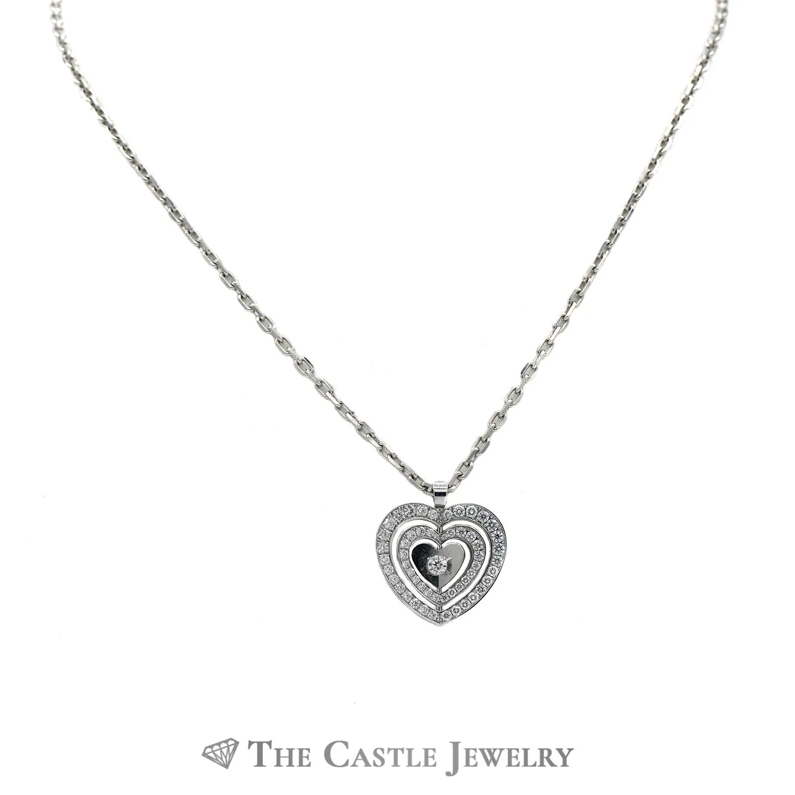 Designer Escada Triple Heart Love in Motion 1.38cttw Diamond Necklace in 18K White Gold