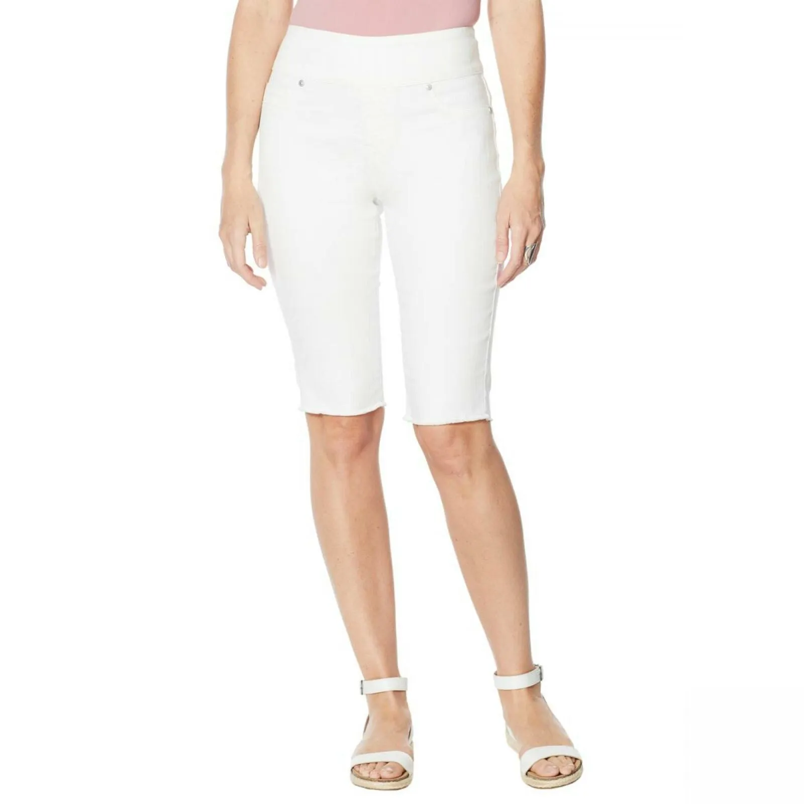 DG2 by Diane Gilman Classic Stretch Pull On Bermuda Shorts Ivory Petite Small